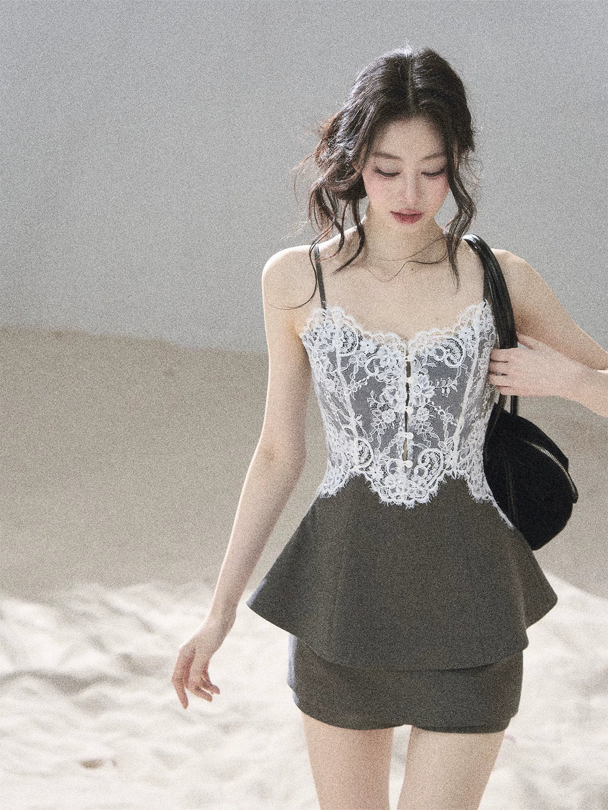 "Exclusively Hers" Intellect Gray Lace Cami & Skort Set