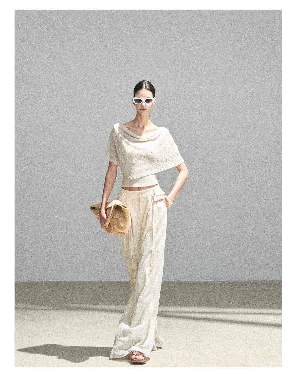 "A Love Letter to Sunlight" Dutch Cream Lace Wide-Leg Pants (With Matching Waist Rope)