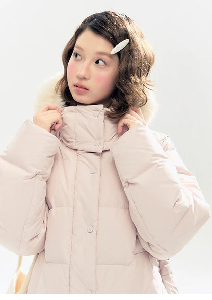 "Blush Cloud Haven" Misty Pink 2-Way Detachable Sleeve Down Jacket & Vest
