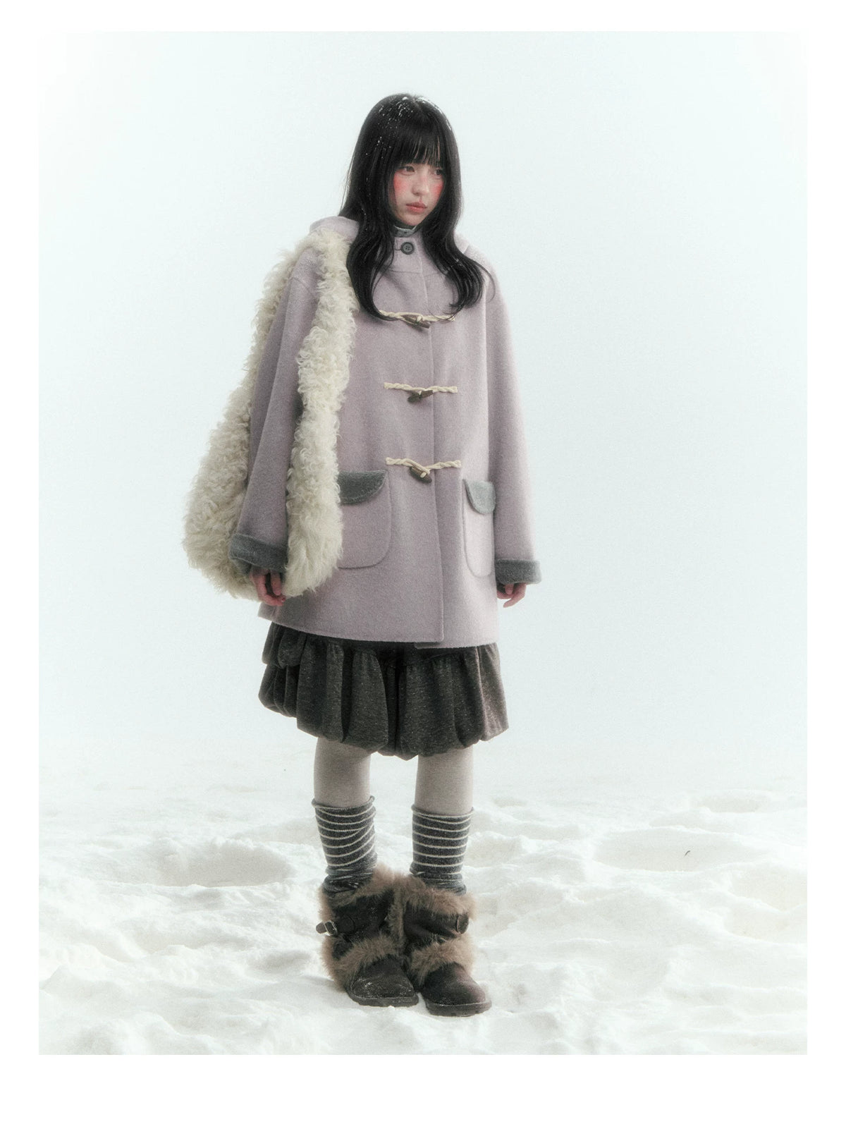 Horridale - Purple and Gray Reversible Hooded Wool Coat