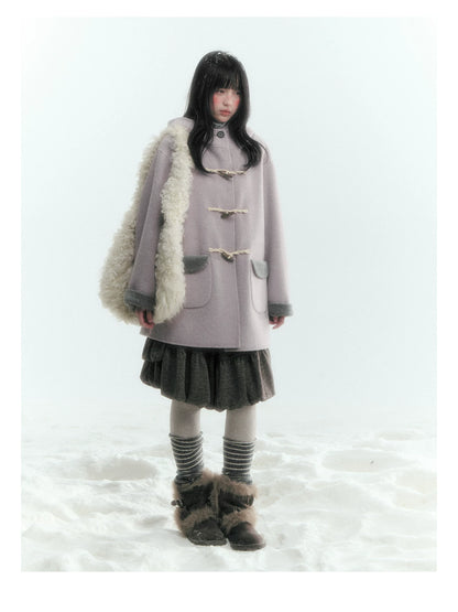 Horridale - Purple and Gray Reversible Hooded Wool Coat