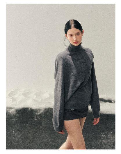 少也眼 "Pine Haze" Smart Gray Turtleneck Knit Two-Piece Set