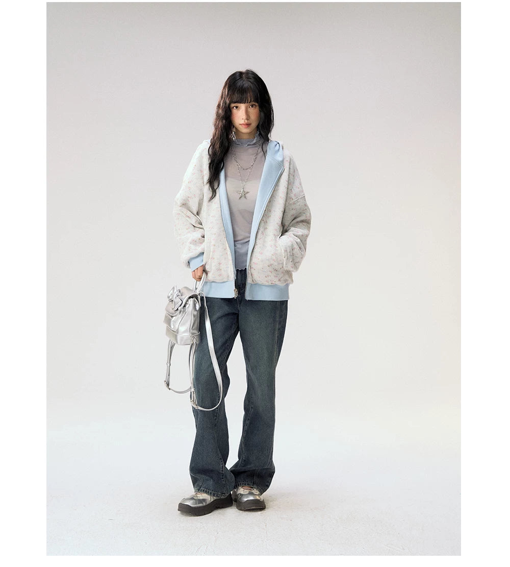 [CAN] "Misty Blue Floral Reverie" Light Blue Floral Set (Reversible Jacket / Sweatpants / Tiered Skirt)