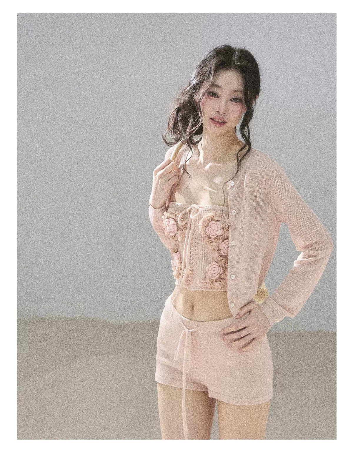 "Forest After Rain" Dusty Rose 3-Piece Cardigan & Shorts Set 45236485