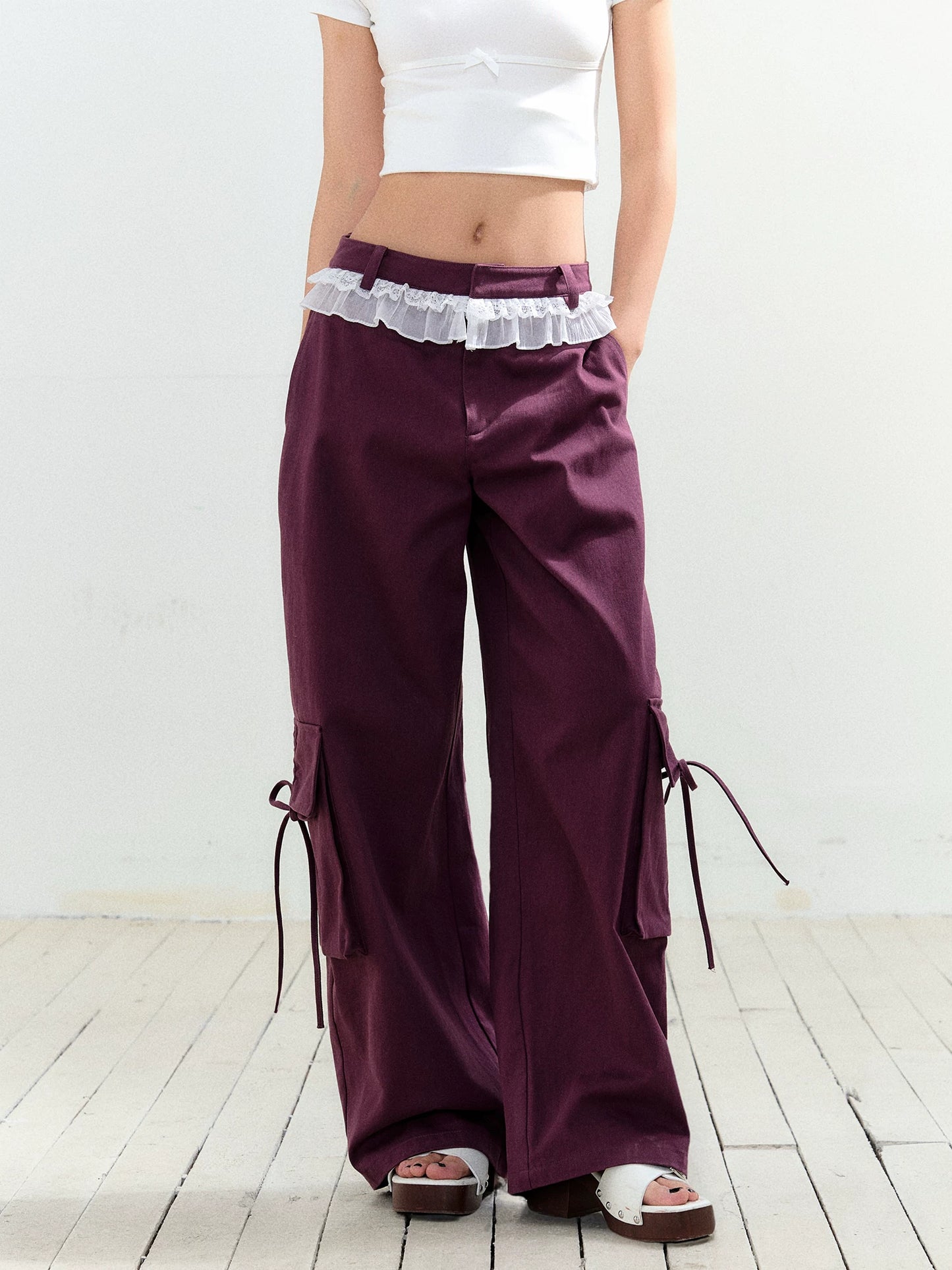 "Field Notes" Contrast Pocket Drawstring Cargo Pants (Army Green/ Grape Purple)