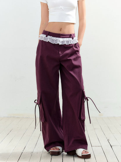 "Field Notes" Contrast Pocket Drawstring Cargo Pants (Army Green/ Grape Purple)