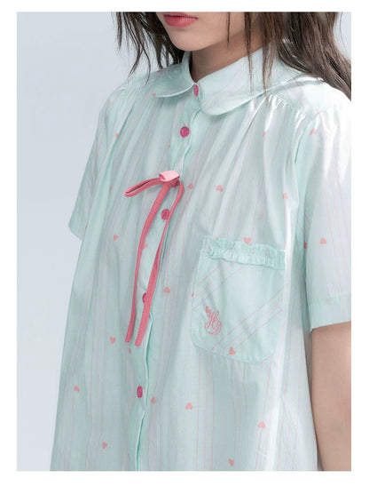 "Summer Sweetheart" Heart Stripe Blouse & Pleated Skirt Set