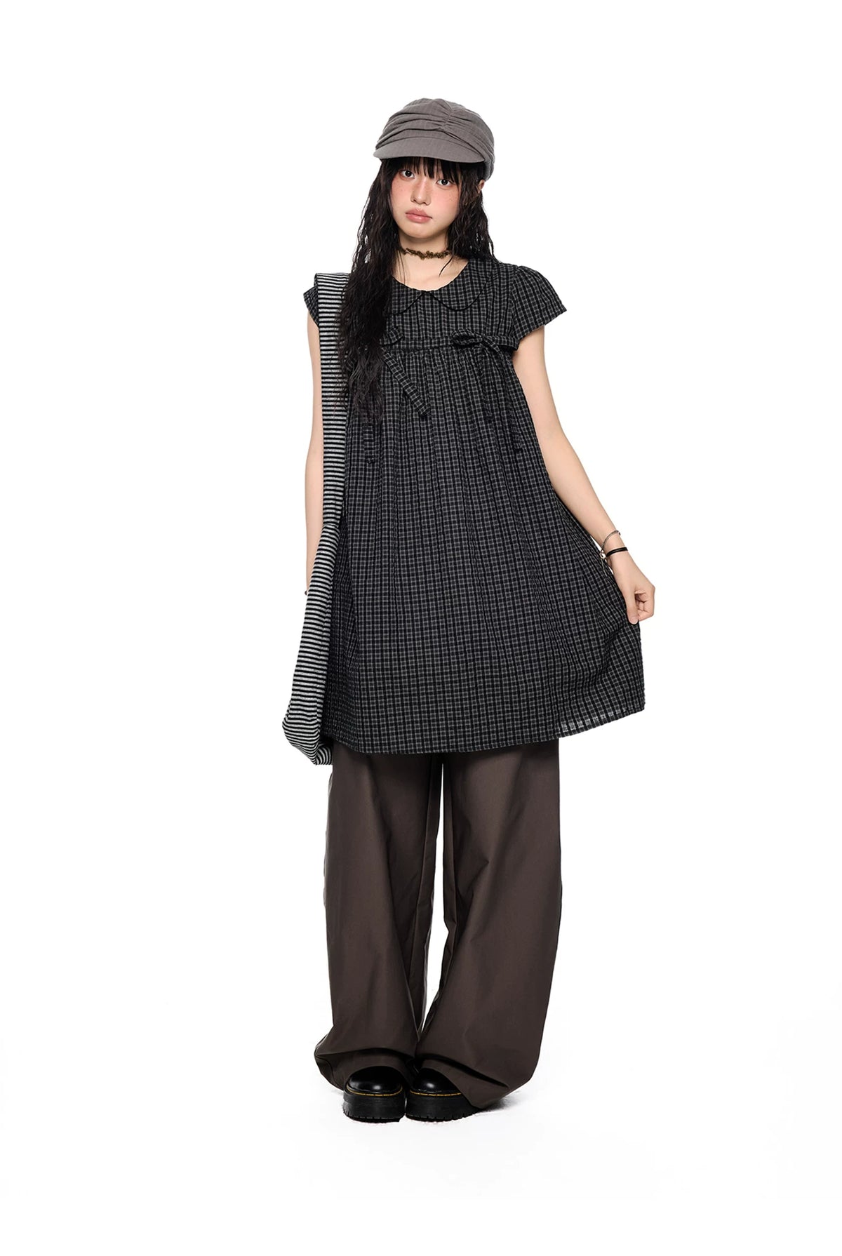 EZEK | Peter Pan Collar Gingham Shirt with Bubble Sleeves