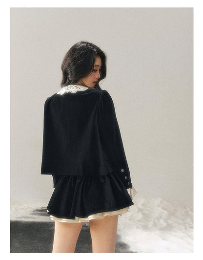 040126 "She Fades into Dusk" Velvet Lace Collar Two-Piece Set