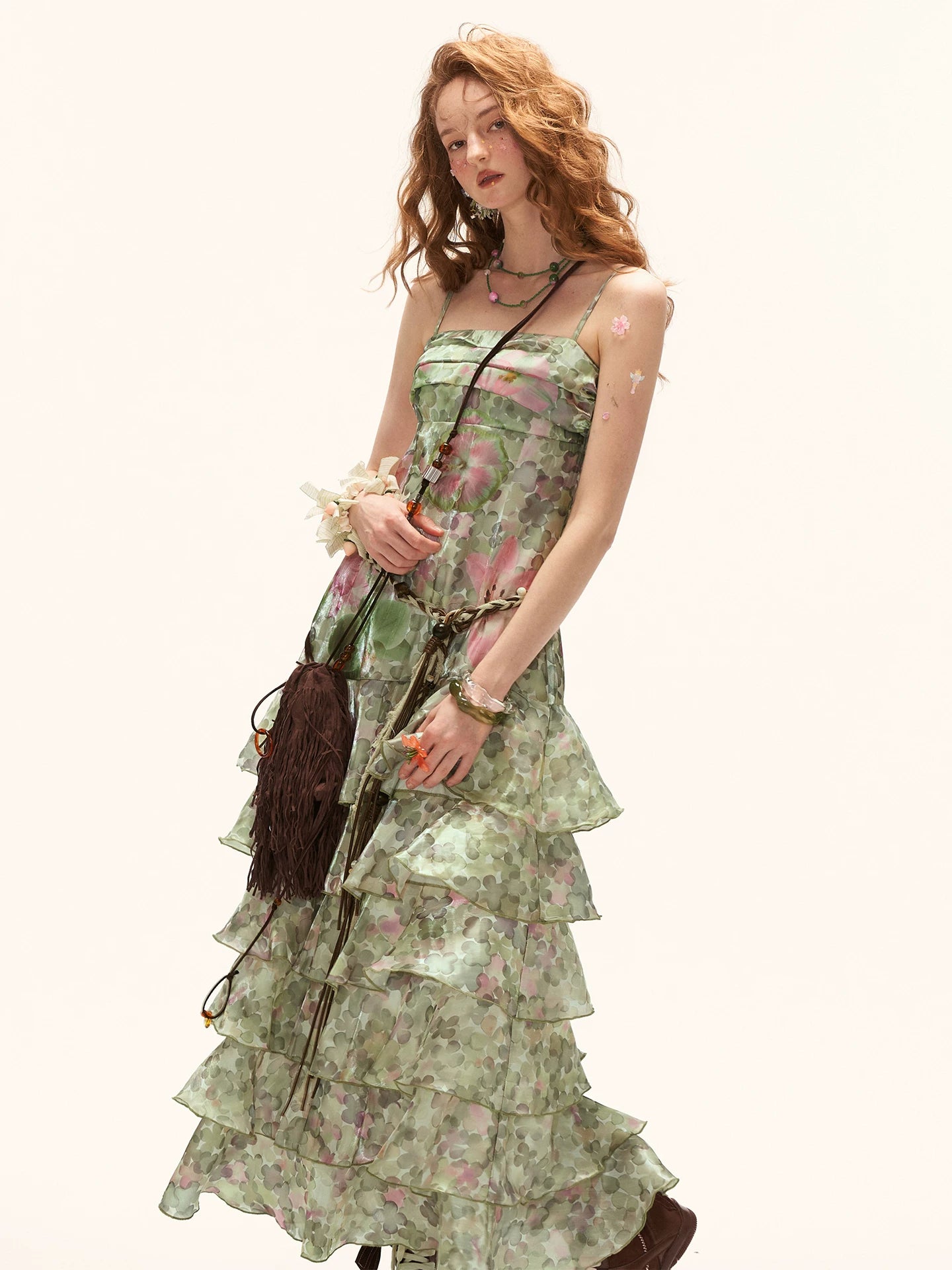 "Verdant Escape" Green Floral Strapless Maxi Dress WE922