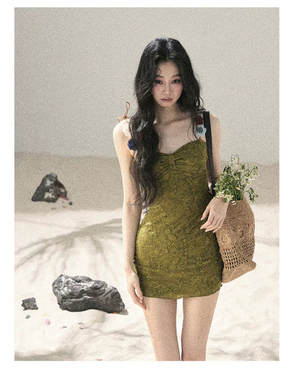 "Entwined Vines" Olive Mist Bodycon Dress & Cardigan Set 543648532