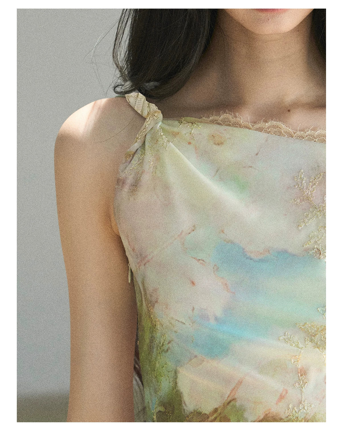 "Daisies & Poppies" Misty Meadow Off-Shoulder Lace Maxi Dress