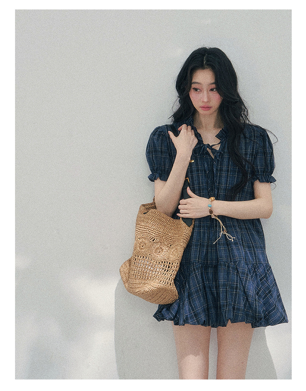 “Soft Pleats in Motion” Academy Blue Bubble Mini Dress