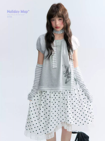 "Starlit Sketch" Heather Gray Graphic Knit T-Shirt