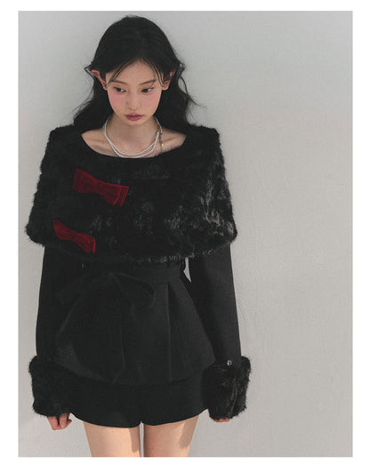 少也眼 “Drifting Through Her Dreams” – Winter Luxe Three-Piece Cape Set - Midnight Black 8746513