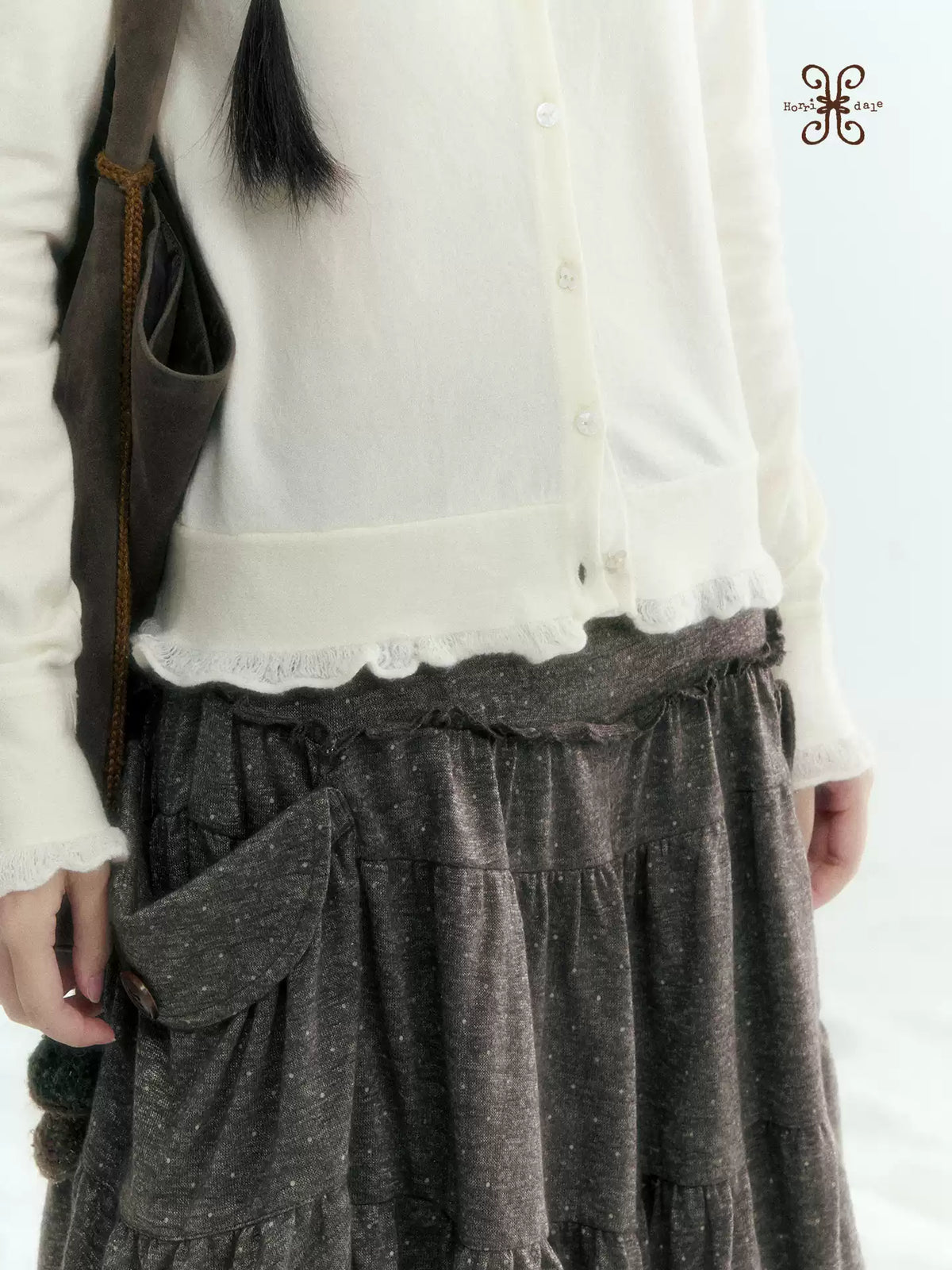 Horridale - Gray Brown Green Polka Dot Low-Rise Knit Bubble Skort