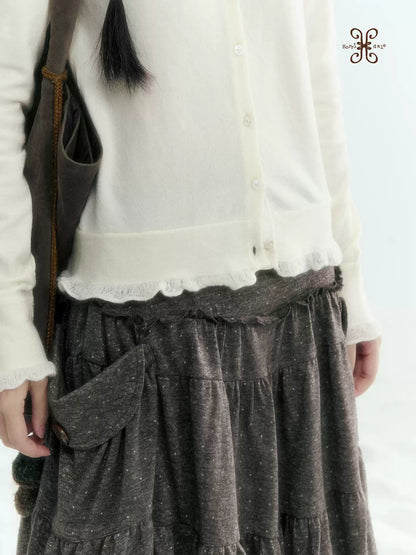 Horridale - Gray Brown Green Polka Dot Low-Rise Knit Bubble Skort
