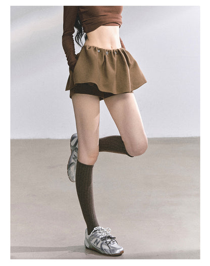 少也眼 "Wild Model-Leg Aura" Woolen Flared Mini Skirt - Coffee 1483645
