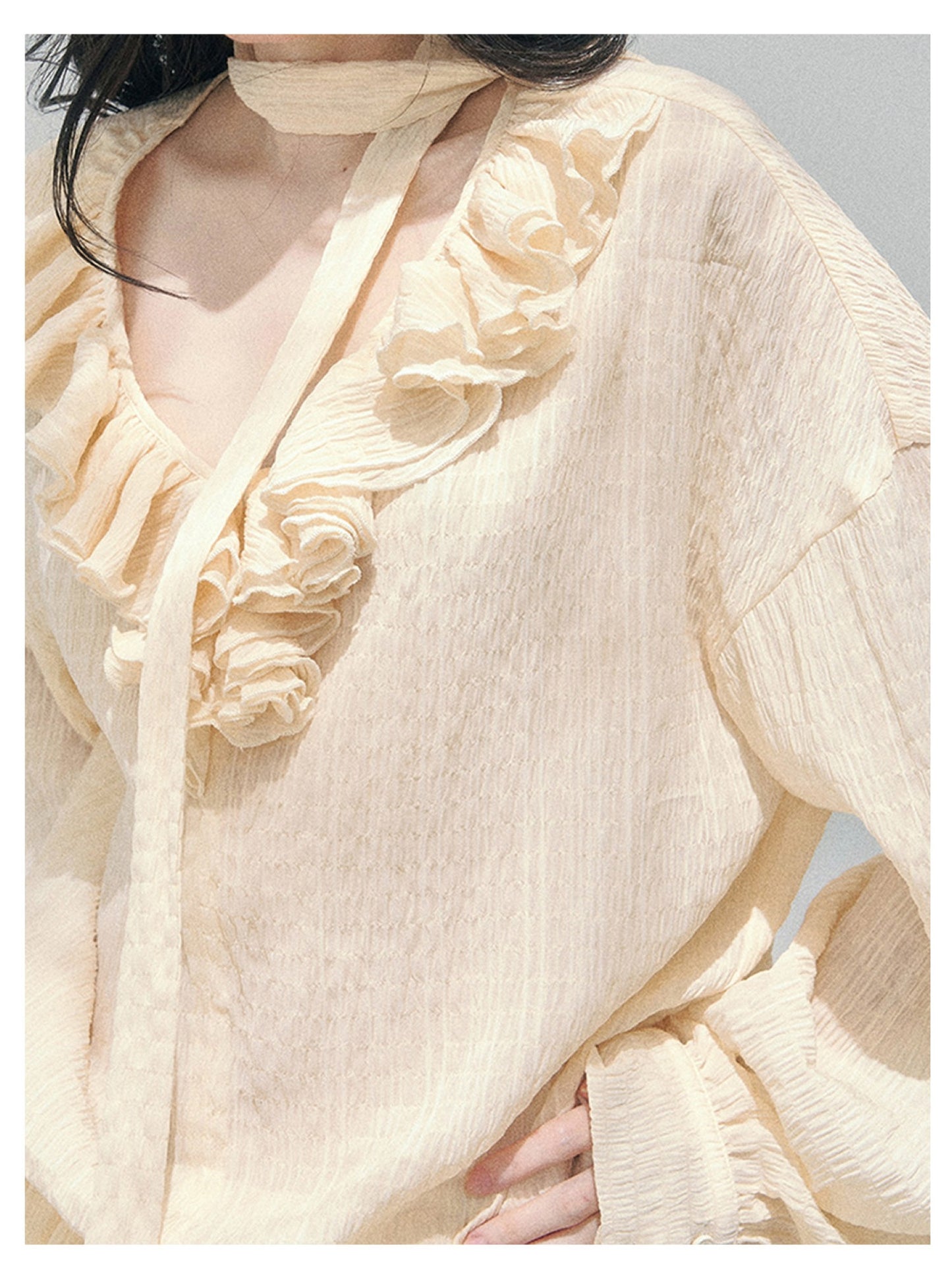 少也眼 “Evening Breeze Skirt” Milkshake Yellow Tiered Chiffon Mini Dress with Scarf Tie & Shorts 534583