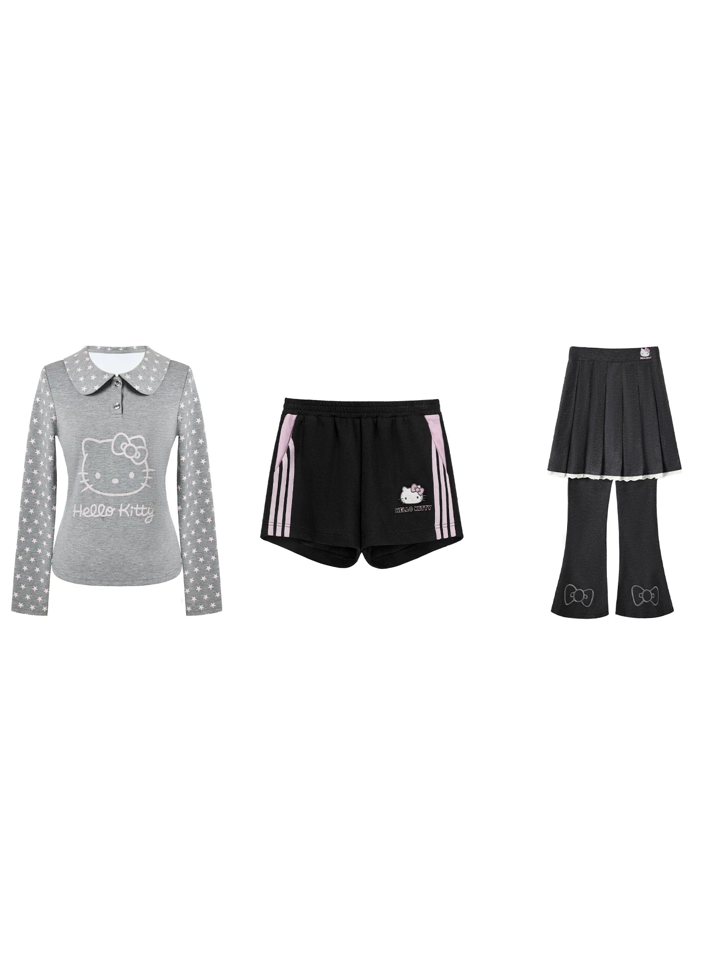 170726K  "Grey Stardust" Layered Campus Collection (Long Sleeve Top / Layered Skort / Athletic Shorts)
