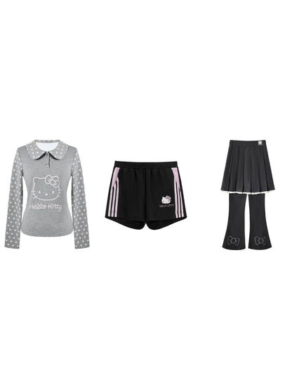 170726K  "Grey Stardust" Layered Campus Collection (Long Sleeve Top / Layered Skort / Athletic Shorts)