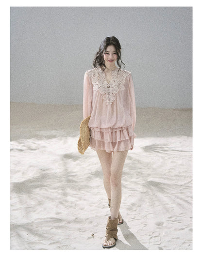 "Flowers on the Breeze" Blush Pink Top & Mini Skirt Two-Piece Set