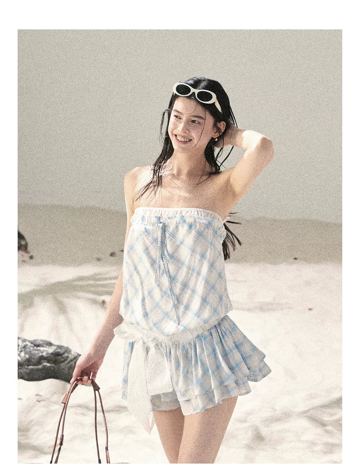 "Breeze Upon the Waves" Ice Crystal Blue Off-Shoulder Diamond Quilted Mini Dress