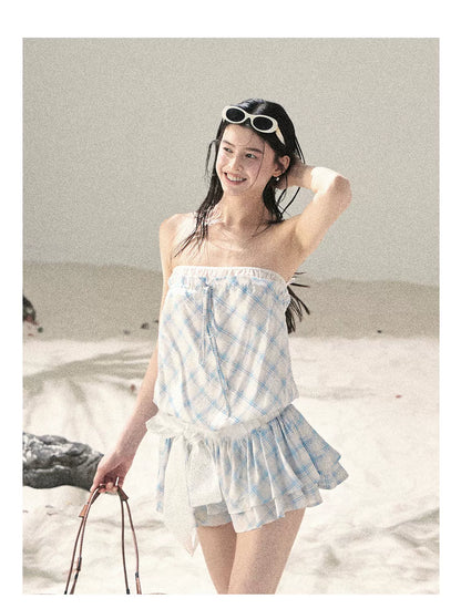 "Breeze Upon the Waves" Ice Crystal Blue Off-Shoulder Diamond Quilted Mini Dress