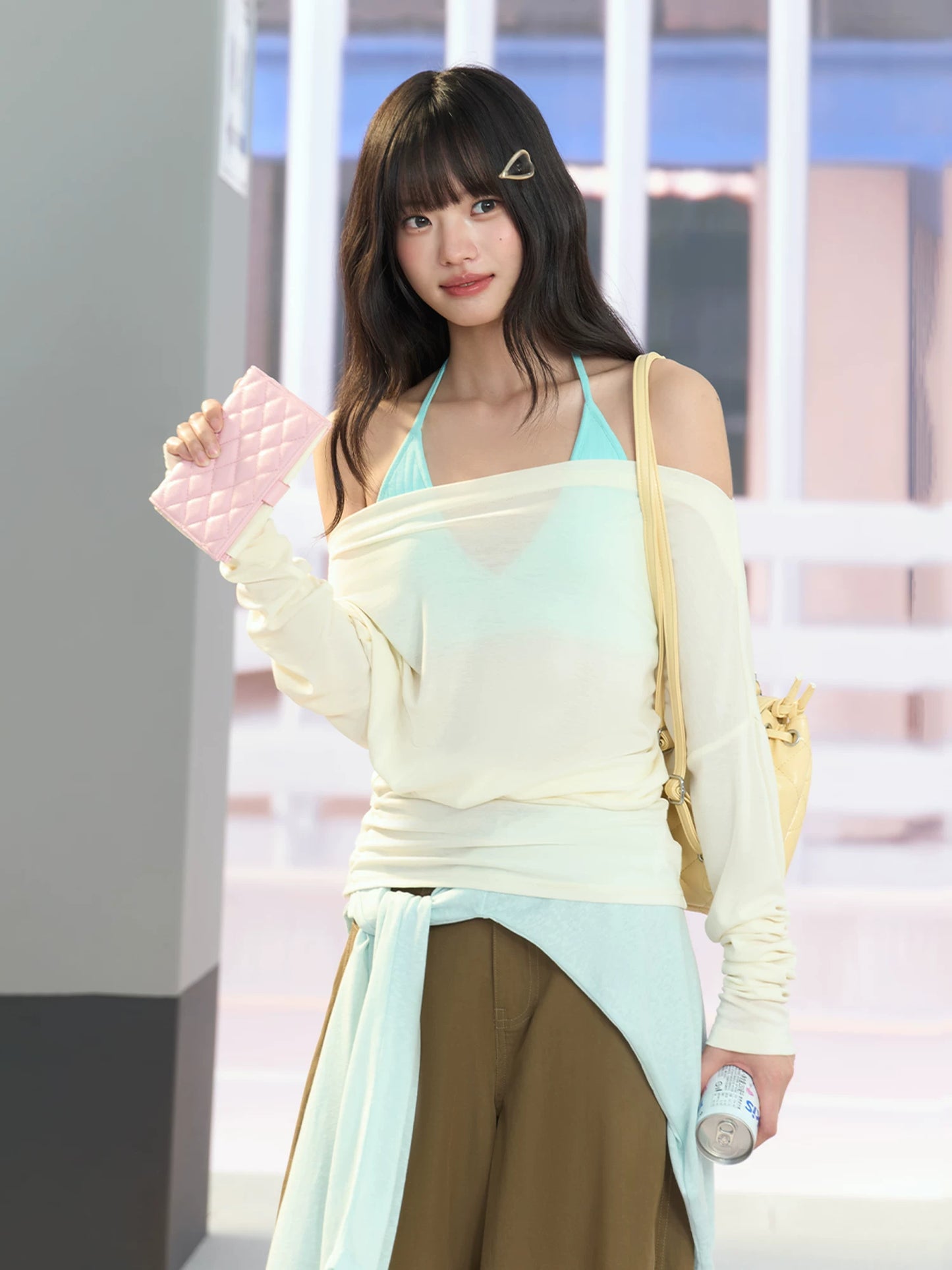 "Soft Breeze" Apricot Off-Shoulder Sun Cover Top