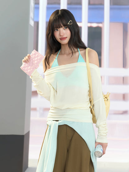 "Soft Breeze" Apricot Off-Shoulder Sun Cover Top