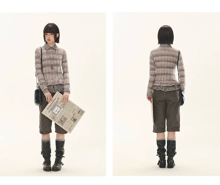 "Sandalwood Violet" Purple Mist Open-Knit Peplum Sweater