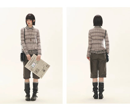 "Sandalwood Violet" Purple Mist Open-Knit Peplum Sweater
