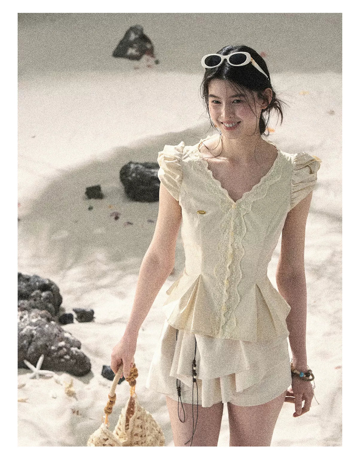 "Layered Petals in Motion" Dutch Cream Ruffle Skort 5324853