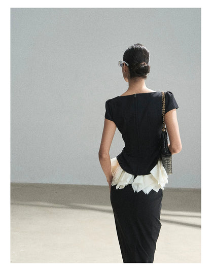 "Her Black & White Poem" Elegant Contrast Two-Piece Set