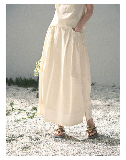 “Ivory Pleated Verse” Soft White Asymmetrical Twist Top & Skirt