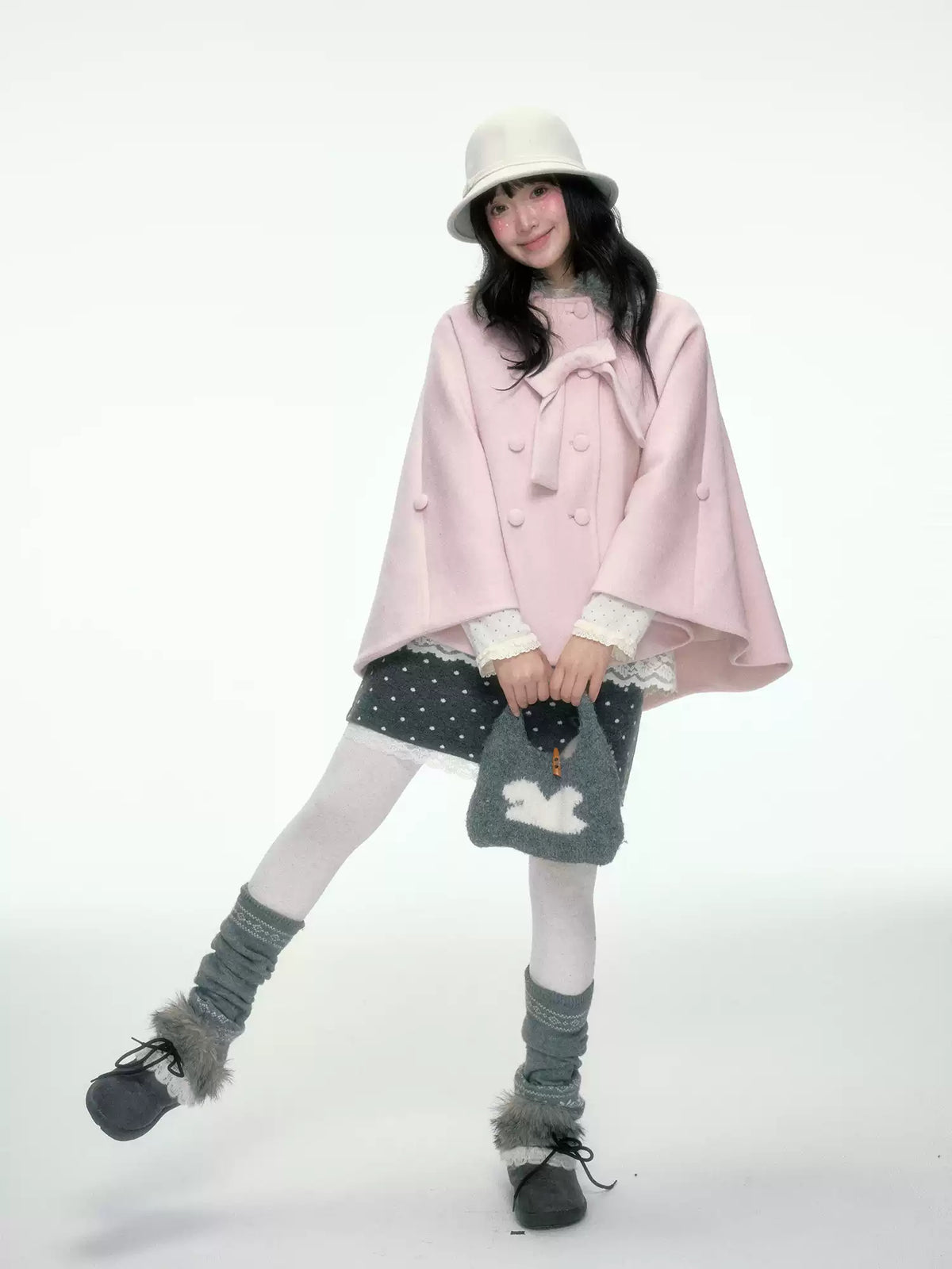 BIBIBENCY - Pink Wool-Blend Double-Breasted Coat