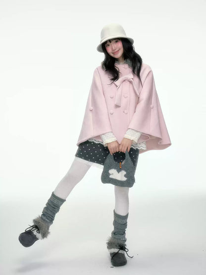 BIBIBENCY - Pink Wool-Blend Double-Breasted Coat