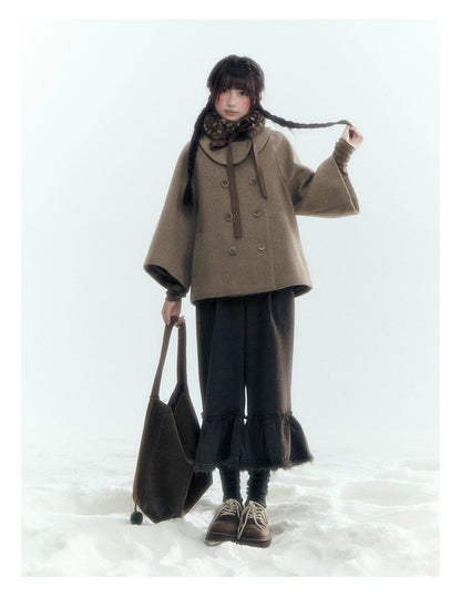 Horridale - Asymmetric Peter Pan Collar Wool-Blend Cape Coat – Oatmeal Beige