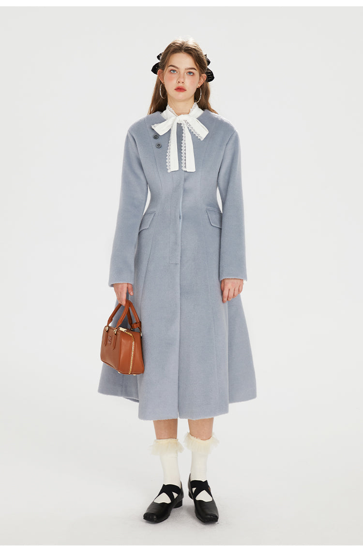 Misty Blue Wool Coat (with scarf)