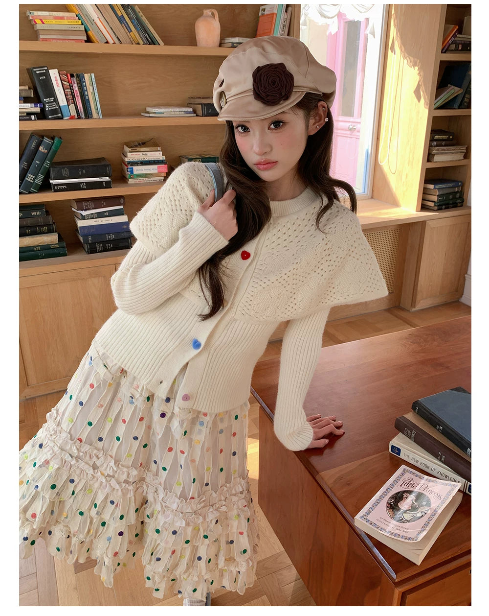 “Starlight Tulle Reverie” Apricot Polka Dot Mesh Skirt