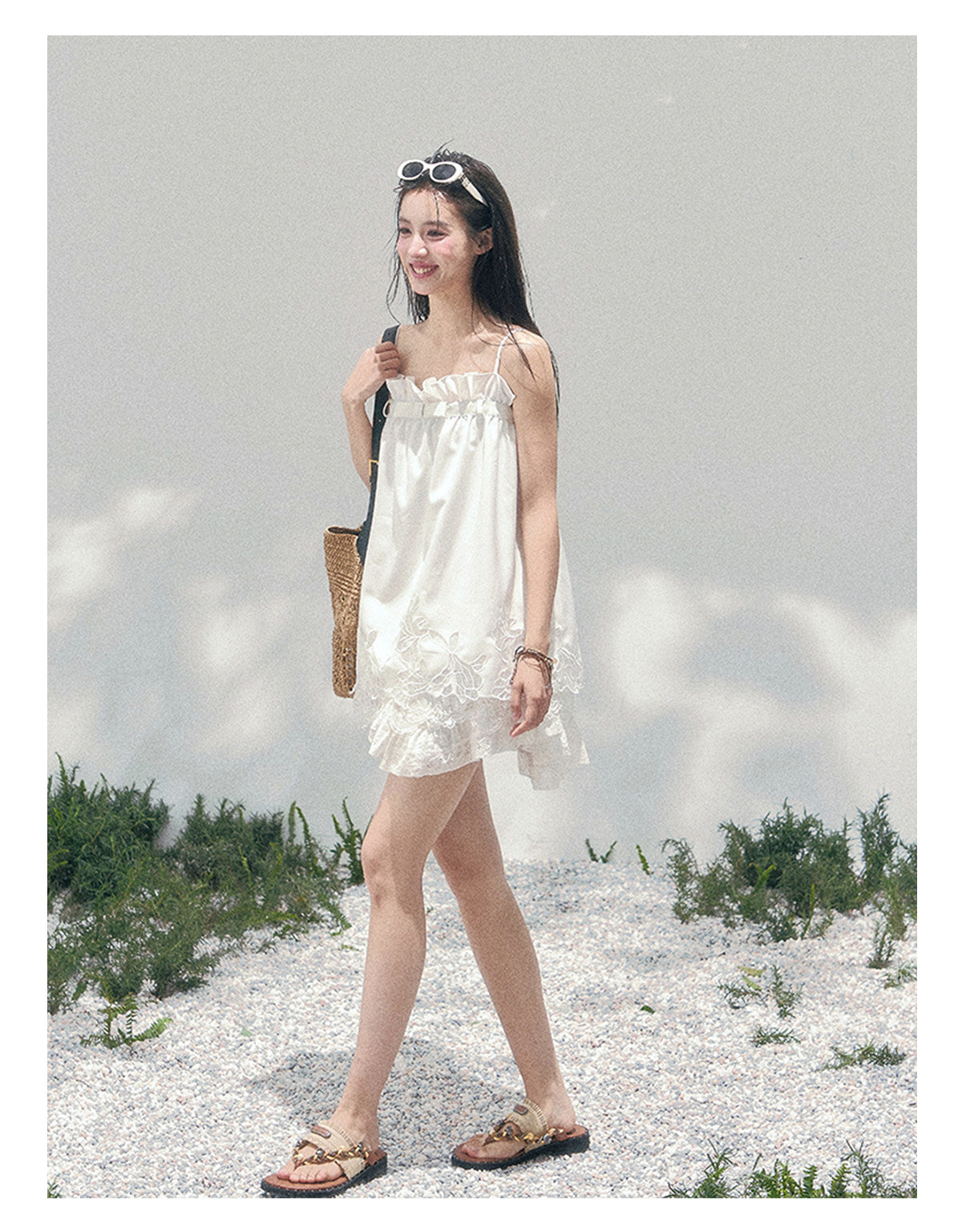 “Bouquet Summer” Camellia White Lace Babydoll Top