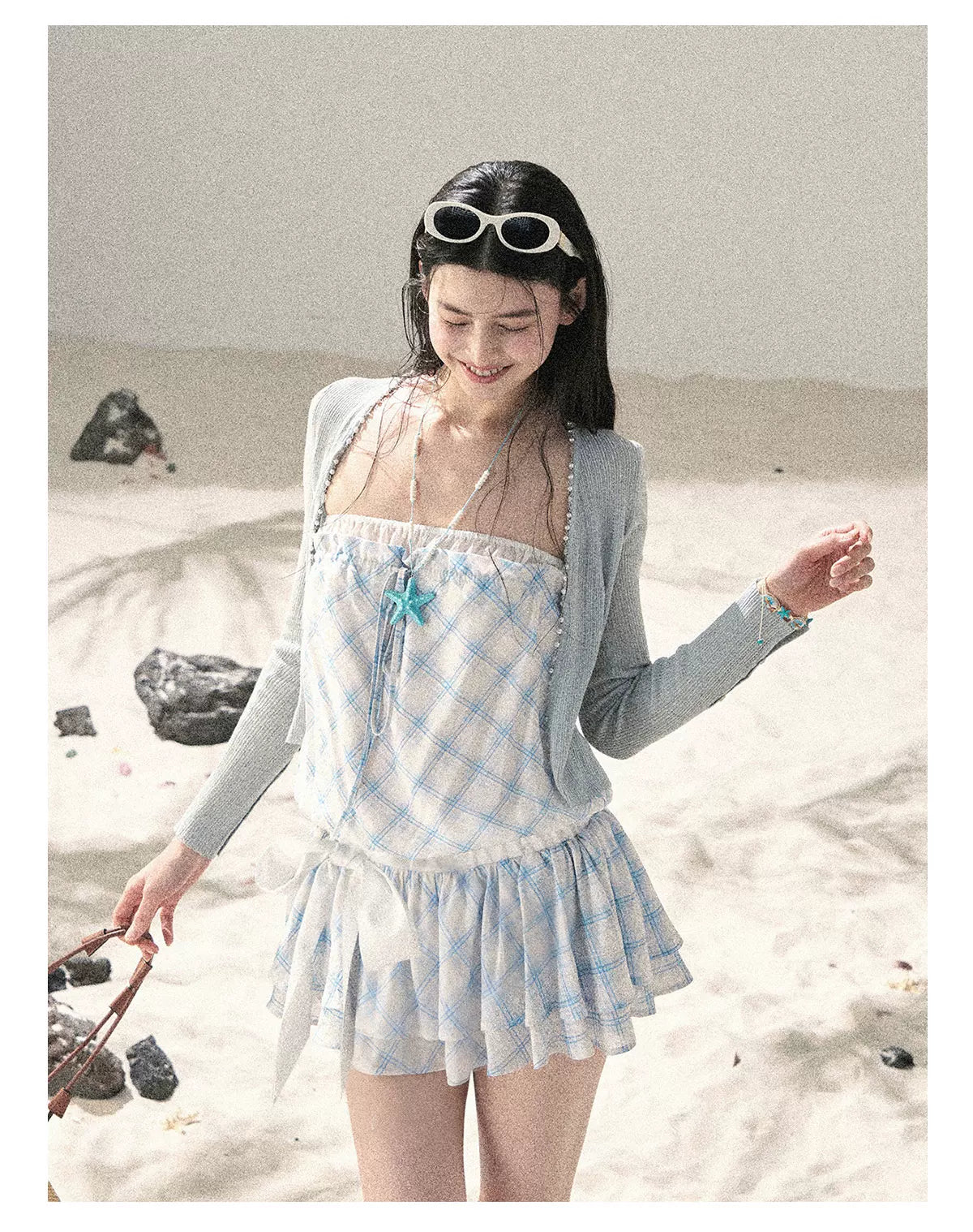 "Breeze Upon the Waves" Ice Crystal Blue Off-Shoulder Diamond Quilted Mini Dress