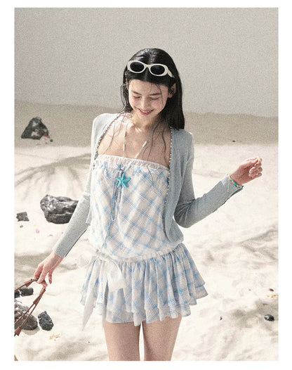 "Breeze Upon the Waves" Ice Crystal Blue Off-Shoulder Diamond Quilted Mini Dress