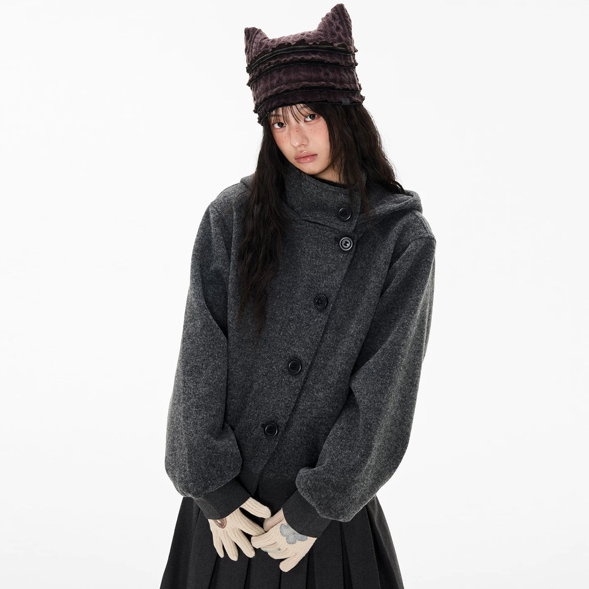 EZEK | Preppy Hooded Wool Blend Jacket with Button Front