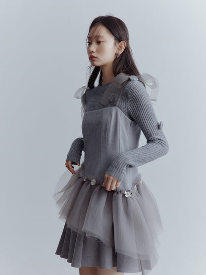 FUSSED Moonlight Elf Beaded Tulle Dress – Storm Gray FOF-25AW204
