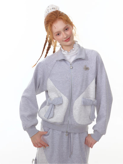 ZiziFei - Light Grey Zip-Up Bow Jacket – Soft Girl Athleisure