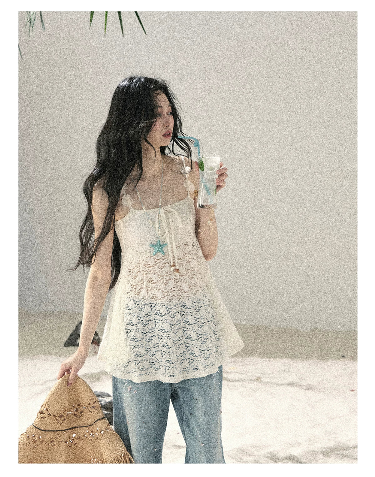 "Morning Mist" Frost White Lace Sheer Cami Top 65123