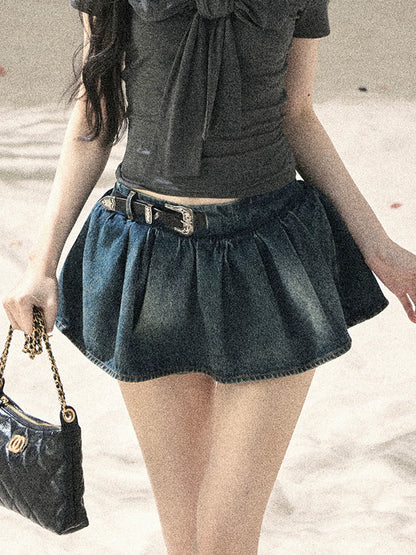 "Shimmer Across the Sea" Denim Bubble Skort (Rock Black/ Vintage Blue)