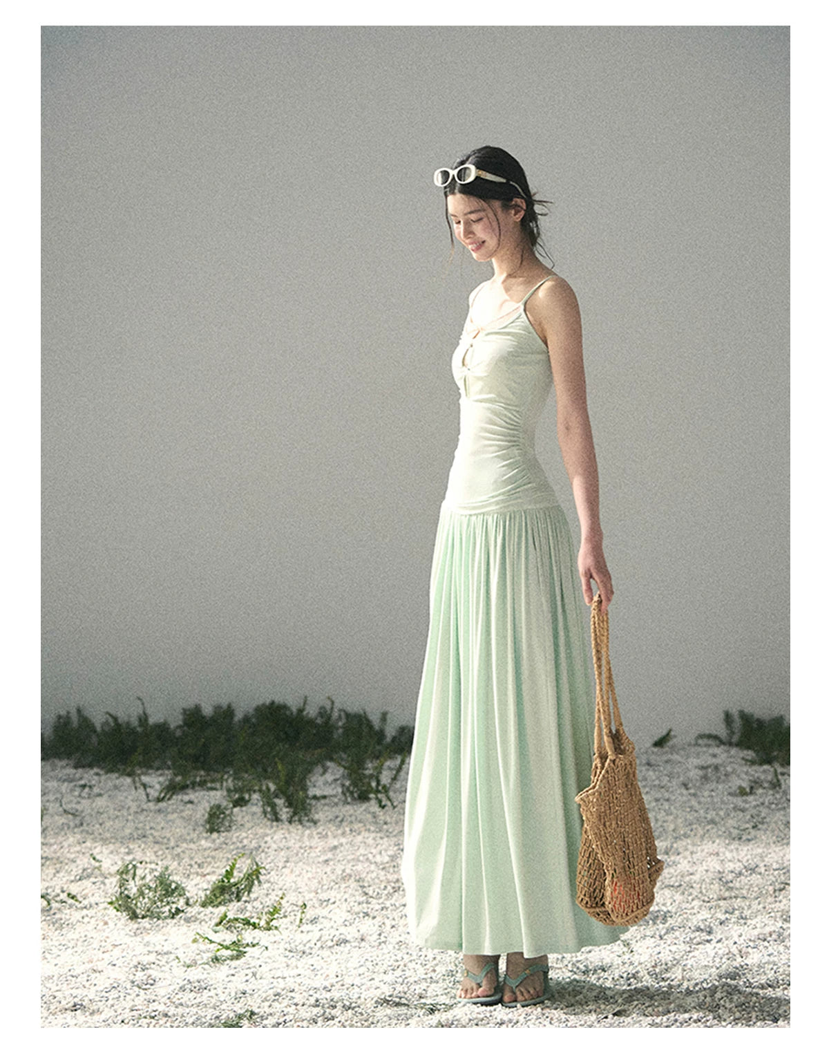 “Mint Afterglow” Jade Green Twist Cutout Top & Maxi Skirt