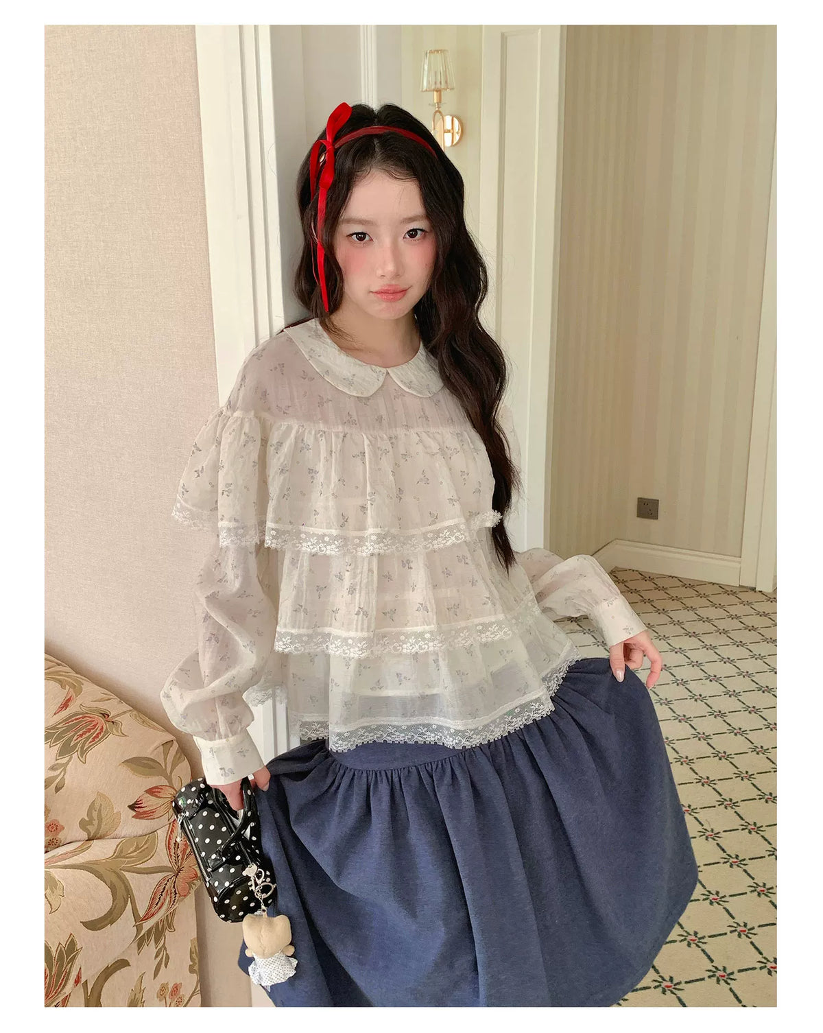 [RF] “Vanilla Blossom Reverie” Lace Blouse (Pink / White)